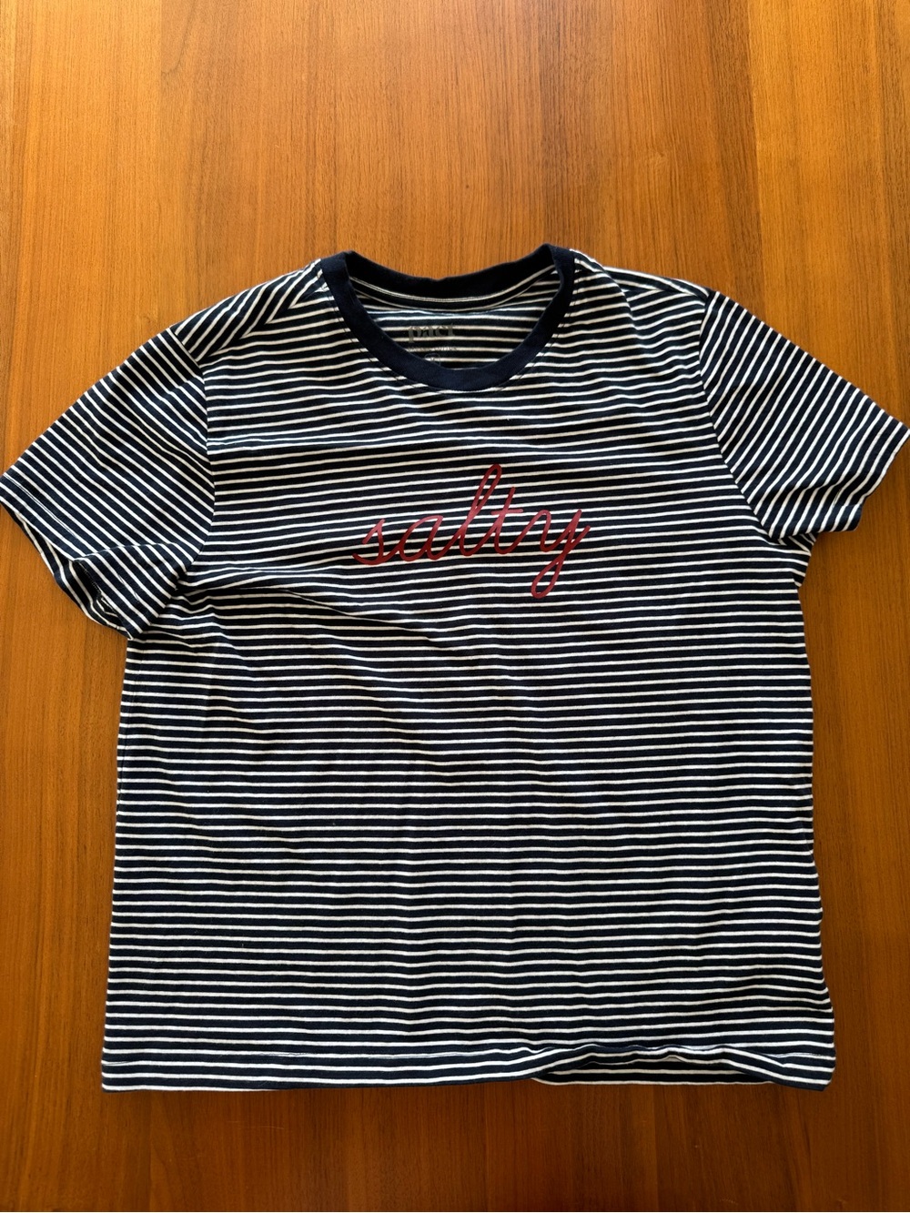Pact Striped Short-Sleeve Tee with Red Text